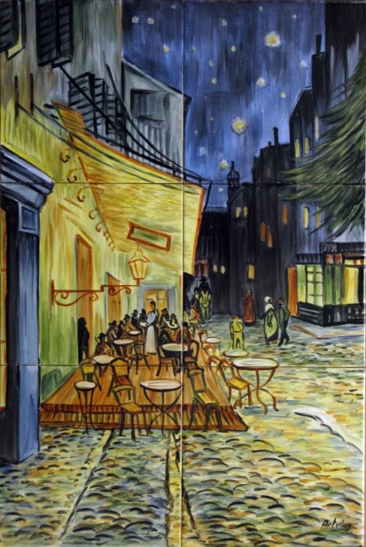 Terasa cafenelei, noaptea Faianta pictata pentru restaurante si cafenele 