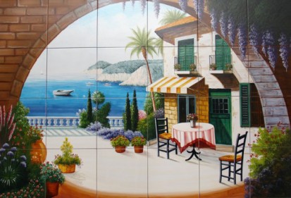 Terasa pe malul marii Faianta pictata pentru restaurante si cafenele 