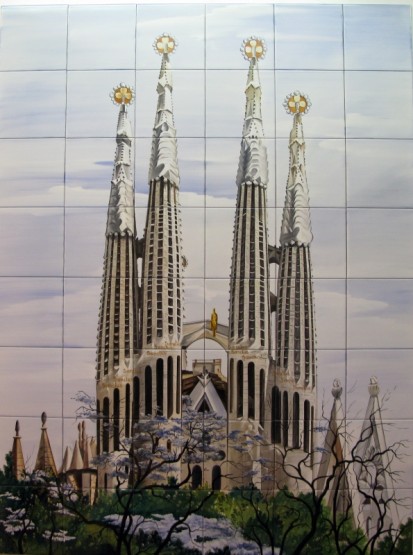 Catedrala Sagrada Familia din Barcelona Faianta pictata pentru living
