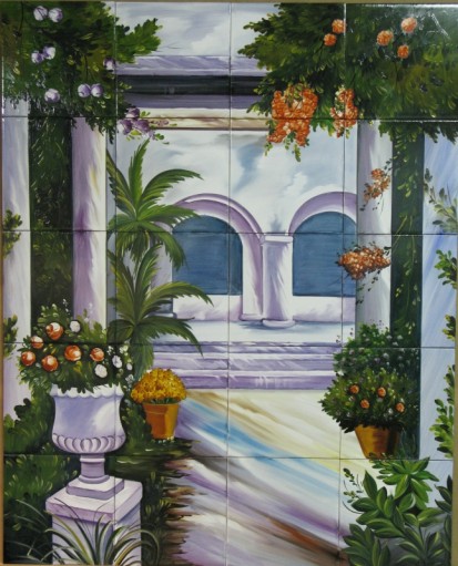 Gradina cu flori si coloane Faianta pictata pentru living