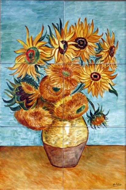 Vaza cu floarea-soarelui Faianta pictata pentru living