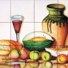 Decor cu fructe, paine si vin - Faianta pictata manual pentru amenajarea bucatariilor - ARTELUX