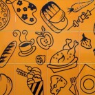 Decor plita cooking portocaliu orizontal - Faianta pictata manual pentru amenajarea bucatariilor - ARTELUX