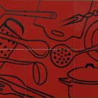 Decor plita kitchenware rosu - Faianta pictata manual pentru amenajarea bucatariilor - ARTELUX