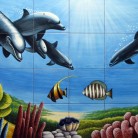 Peisaj subacvatic delfini - Faianta pictata pentru baie - ARTELUX