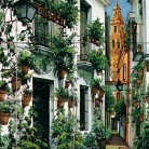Strada cu cladiri vechi si plante ornamentale - Faianta pictata pentru dormitor - ARTELUX