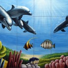 Peisaj subacvatic delfini - Faianta pictata pentru piscine - ARTELUX