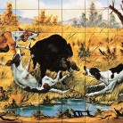 Mistret incercuit de caini de vanatoare - multicolor - Faianta pictata pentru restaurante - ARTELUX