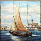 Corabie apropiindu-se de tarm - Decoruri artistice din faianta pictata pentru living ARTELUX