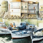 Barci ancorate la mal - Decoruri artistice din faianta pictata pentru living ARTELUX