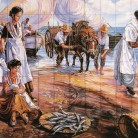 Scena de viata pescareasca - Decoruri artistice din faianta pictata pentru living ARTELUX