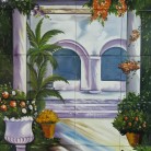 Gradina cu flori si coloane - Decoruri artistice din faianta pictata pentru living ARTELUX