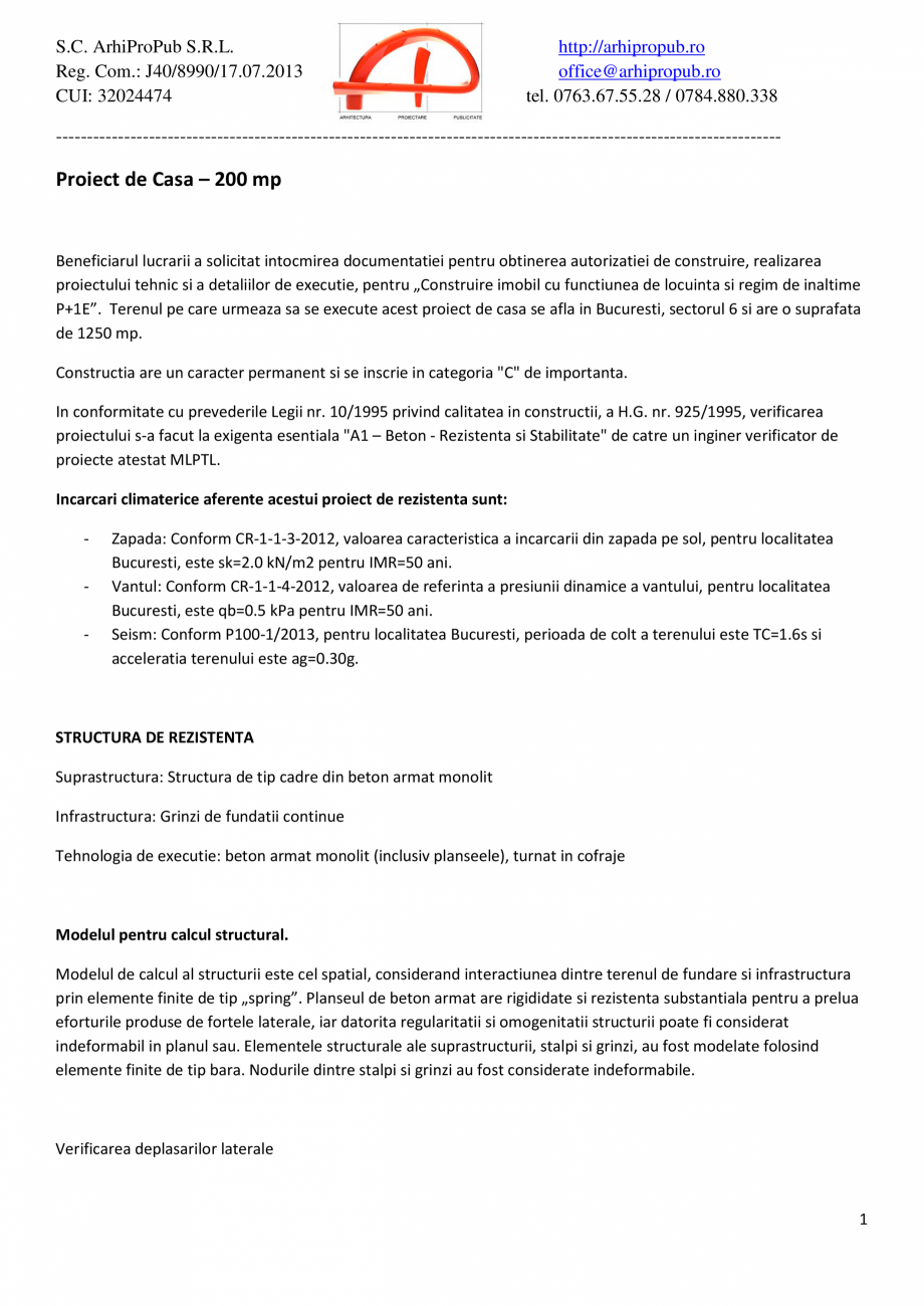 Proiect Structura De Rezistenta Casa 200 Mp Giulesti Sarbi Arhipropub Lucrari Proiecte Romana