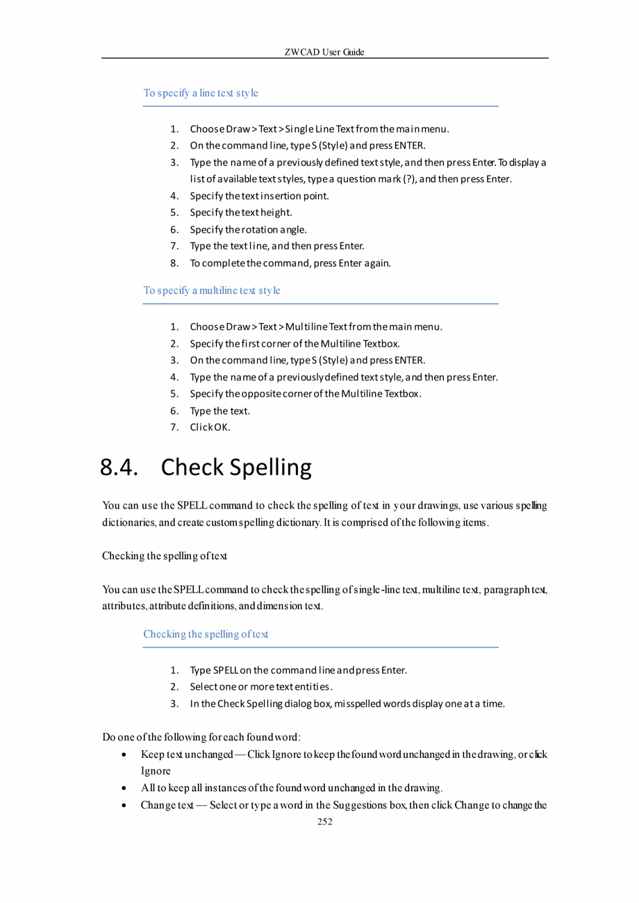 Pagina 252-ZWCAD User Guide manual ZWCAD Standard 2024, Professional 2024 Instructiuni montaj, utilizare...
