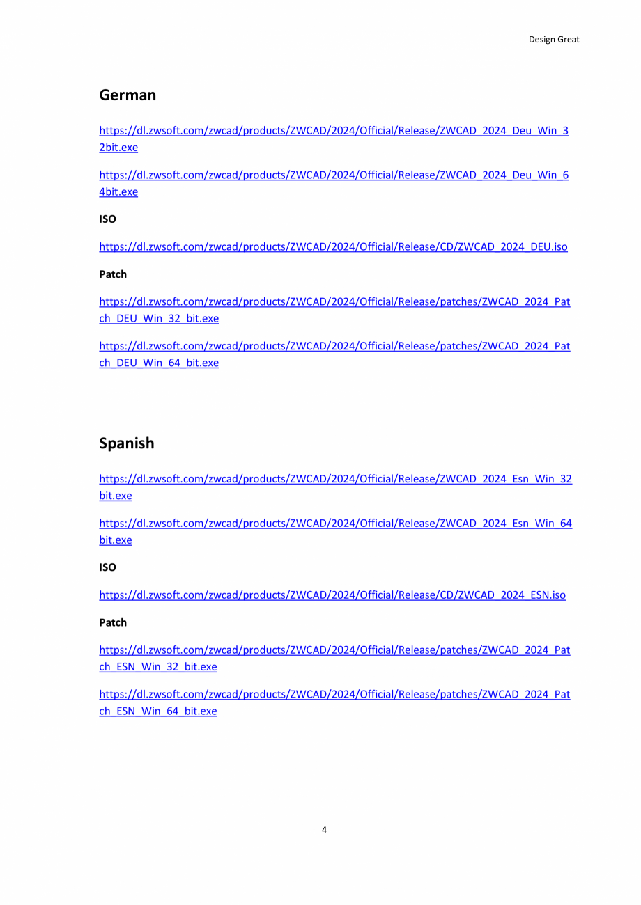 Pagina 4-Download links of ZWCAD 2024 Official ZWCAD Standard 2024, Professional 2024, Mechanical 2024 Lista ...