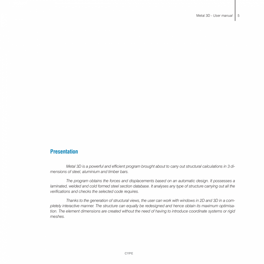 Pagina 5-Manual de utilizare CYPE CYPE 3D Instructiuni montaj, utilizare Engleza teel bars . . . . . . . . . ...