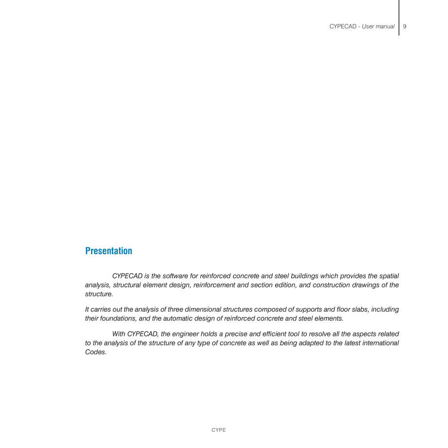 Pagina 9-Manual de utilizare CYPE CYPECAD Instructiuni montaj, utilizare Engleza  . . . . . . . . . . . . . ....