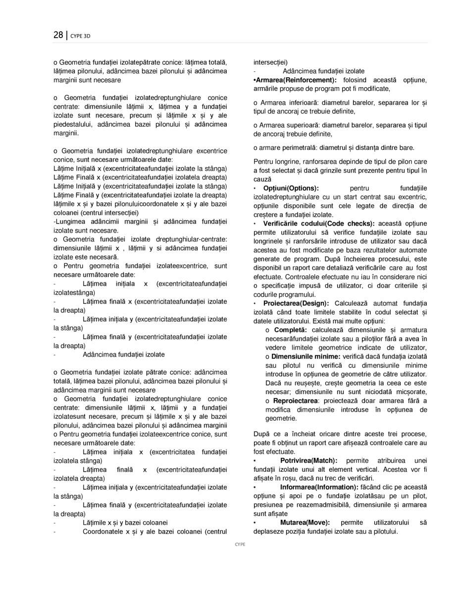 Pagina 28-Manual de utilizare CYPE 3D CYPE Instructiuni montaj, utilizare Romana ă la foc în funcție de...