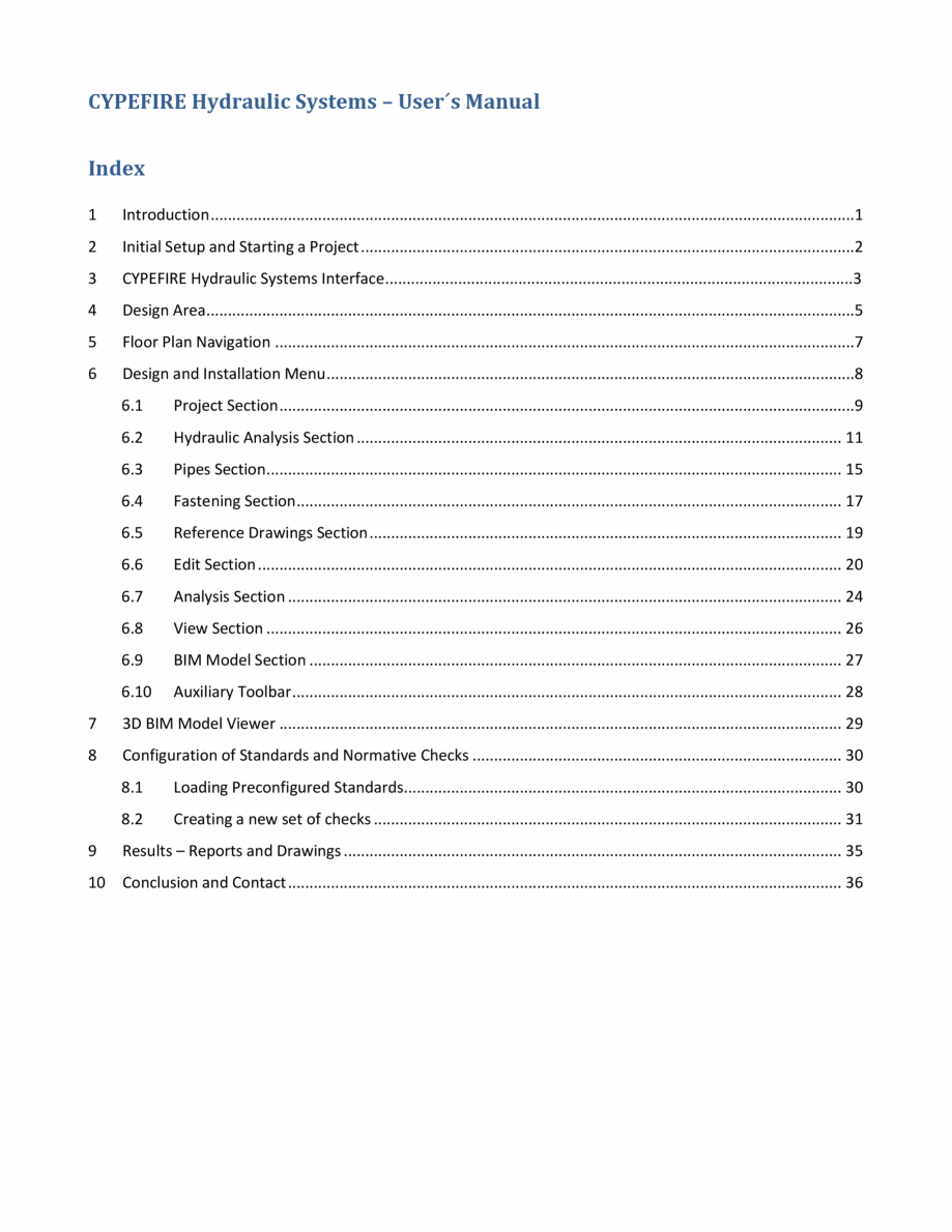 Pagina 2-CYPEFIRE Hydraulic Systems - Manual de utilizare CYPE Instructiuni montaj, utilizare Engleza ..........