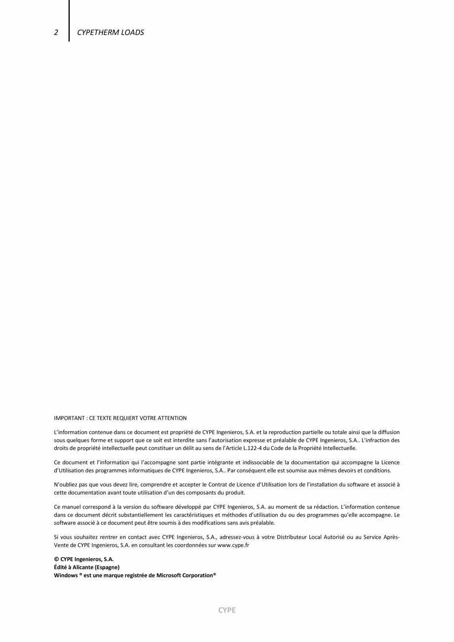 Pagina 2-CYPETHERM Loads - Manual de utilizare CYPE Instructiuni montaj, utilizare Engleza sation d’un des ...