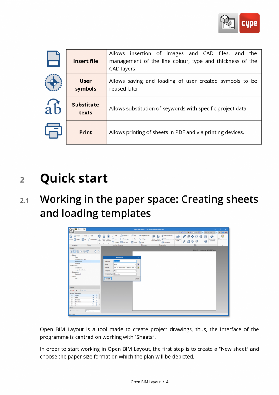 Pagina 4-Open BIM Layout - Manual de utilizare CYPE Instructiuni montaj, utilizare Engleza om the 3D Scene...