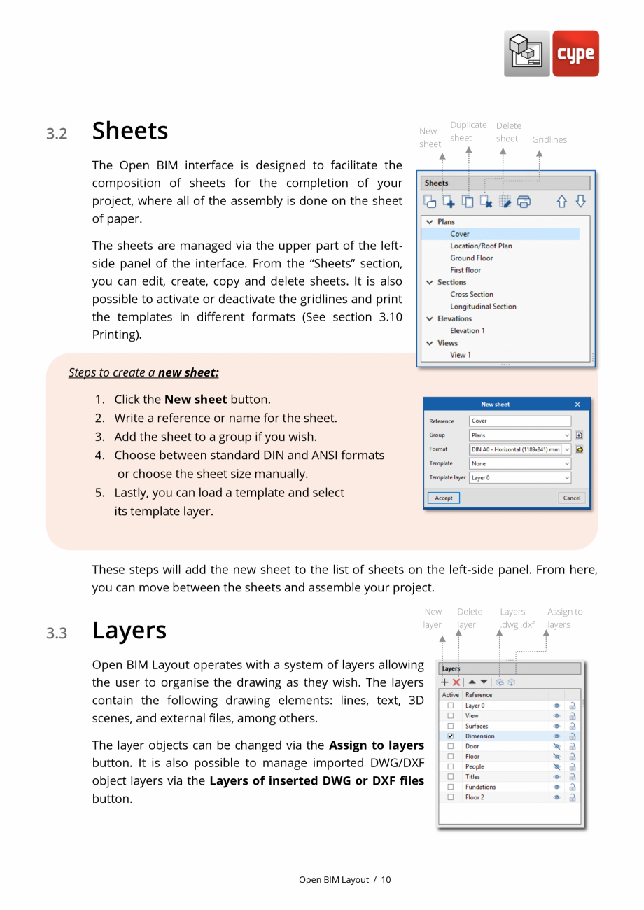 Pagina 10-Open BIM Layout - Manual de utilizare CYPE Instructiuni montaj, utilizare Engleza  gridlines and...