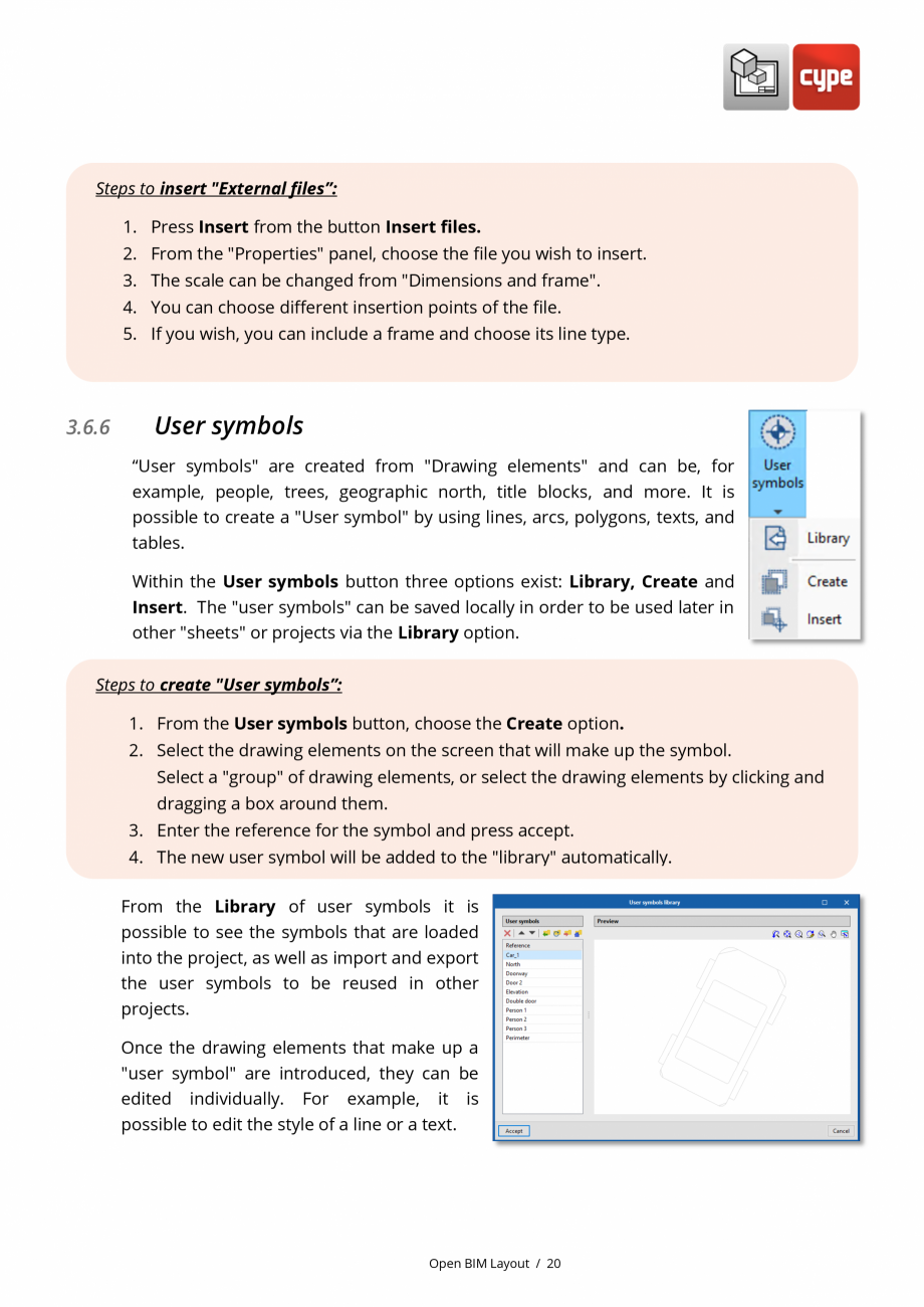 Pagina 20-Open BIM Layout - Manual de utilizare CYPE Instructiuni montaj, utilizare Engleza se the section...