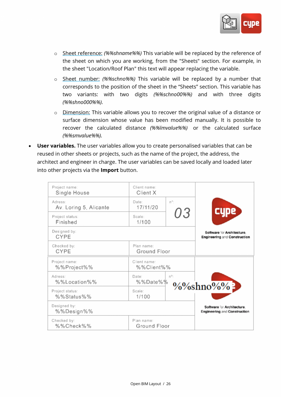 Pagina 26-Open BIM Layout - Manual de utilizare CYPE Instructiuni montaj, utilizare Engleza ont, print colour,...