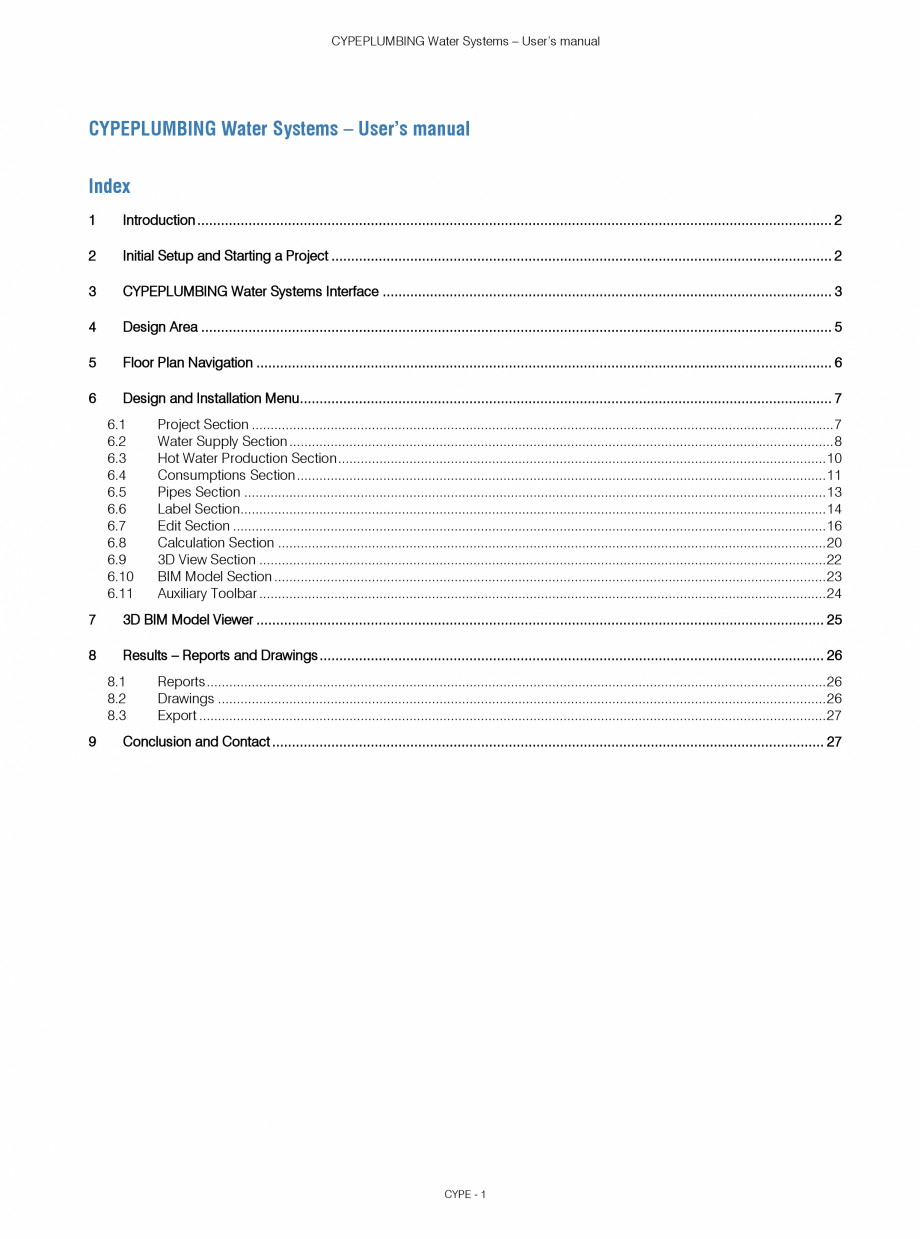Pagina 1-CYPEPLUMBING Water Systems - Manual de utilizare CYPE Instructiuni montaj, utilizare Engleza...