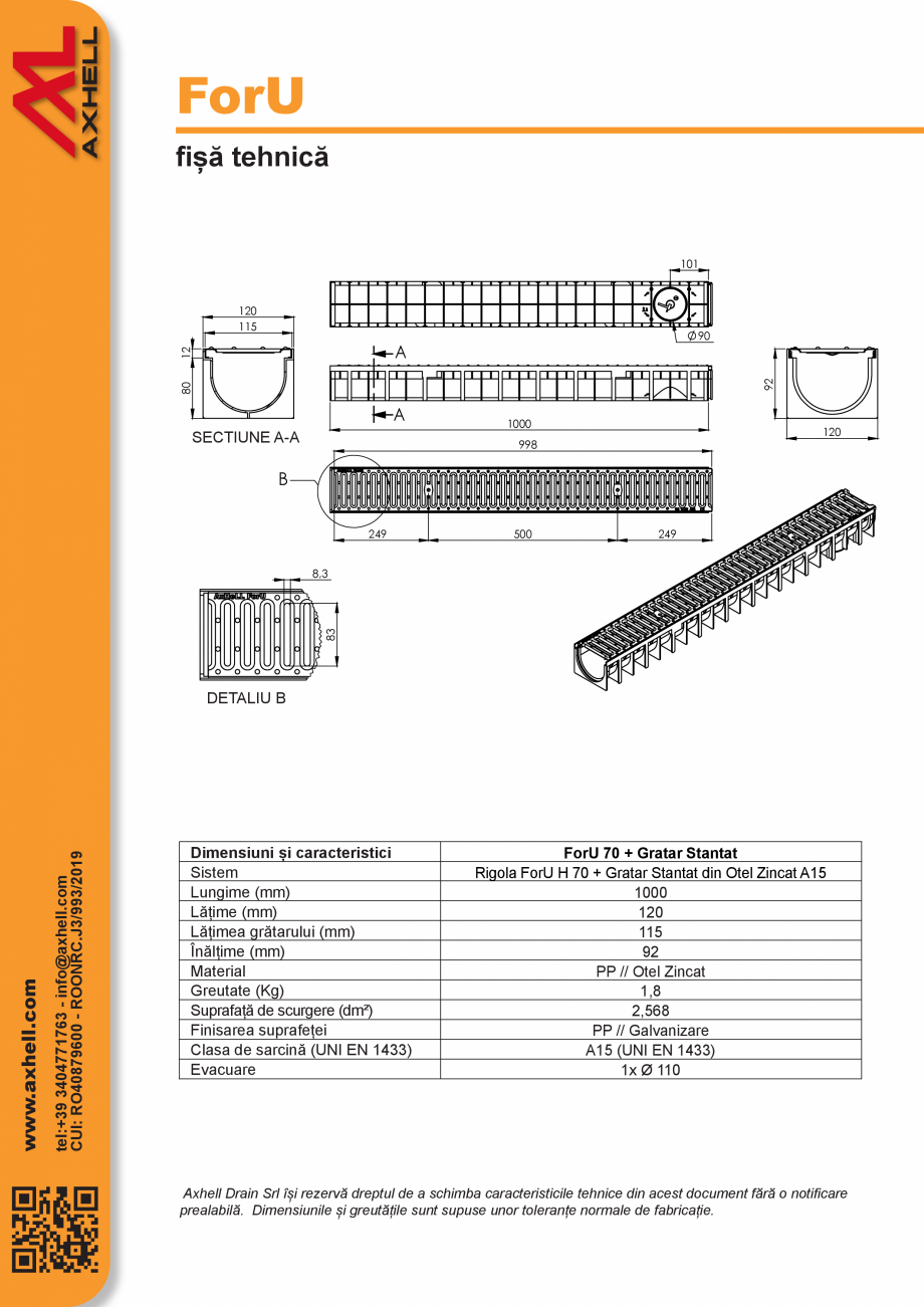 Pagina 3-Rigola din polietilena ForU H70 GIMANI&MUFLE Fisa tehnica Romana olelor intre ele cu grătarele ...
