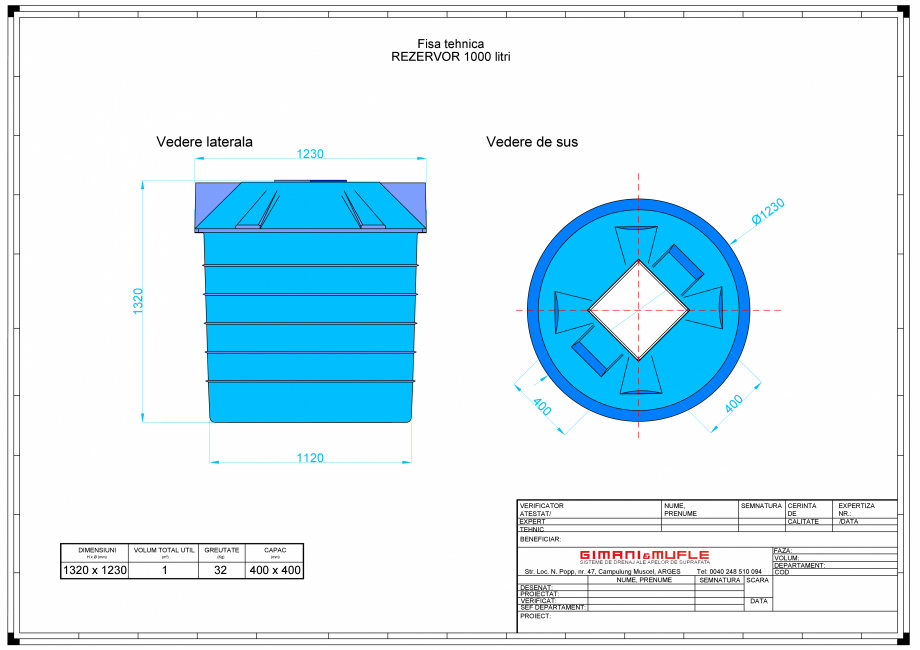 Pagina 1-CAD-PDF Rezervor stocare apa GIMANI&MUFLE Detaliu de produs 1000 l 