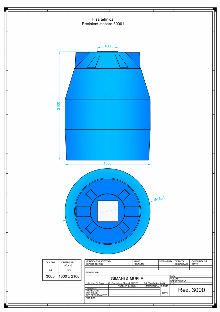 Pagina 1-CAD-PDF Rezervor stocare apa GIMANI&MUFLE Detaliu de produs 3000 l 