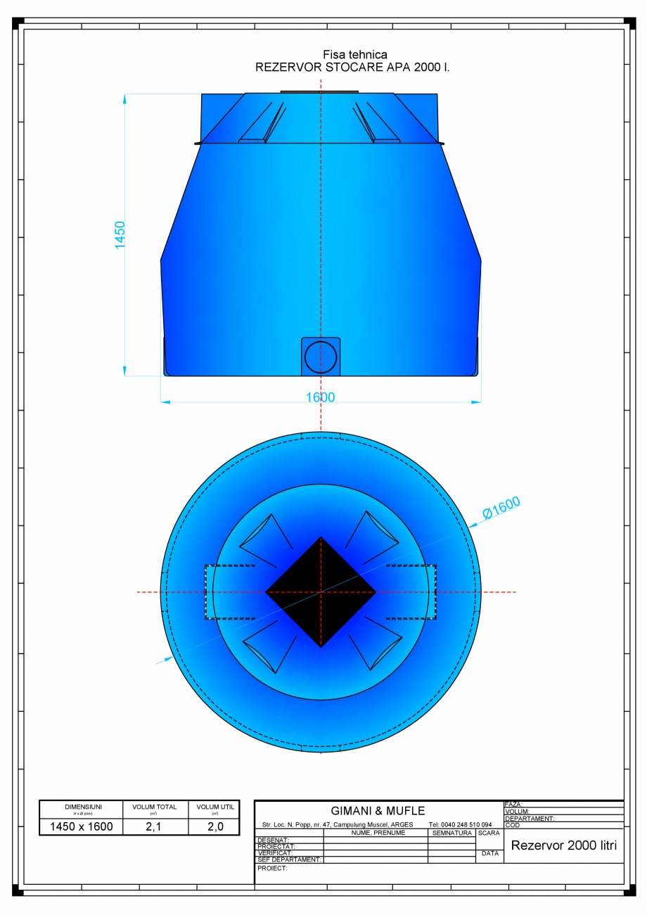 Pagina 1-CAD-PDF Rezervor stocare apa GIMANI&MUFLE Detaliu de produs 2000 l 