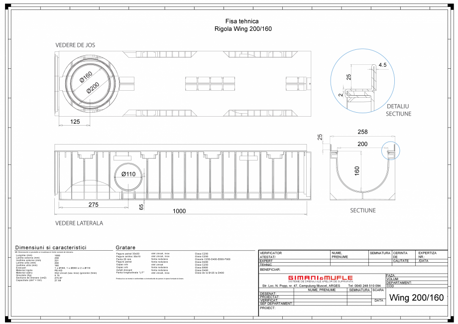 Pagina 1-CAD-PDF Rigola 200-160 GIMANI&MUFLE Detaliu de produs WING 