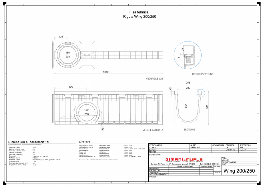 Pagina 1 - CAD-PDF Rigola 200-250 GIMANI&MUFLE Detaliu de produs WING 