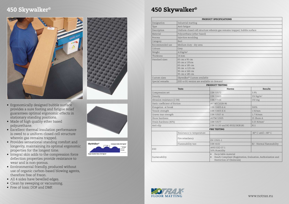 Pagina 1-Covor ergonomic COVORASE PROFESIONALE Skywalker II PUR 451 Fisa tehnica Engleza 450 Skywalker®

450...