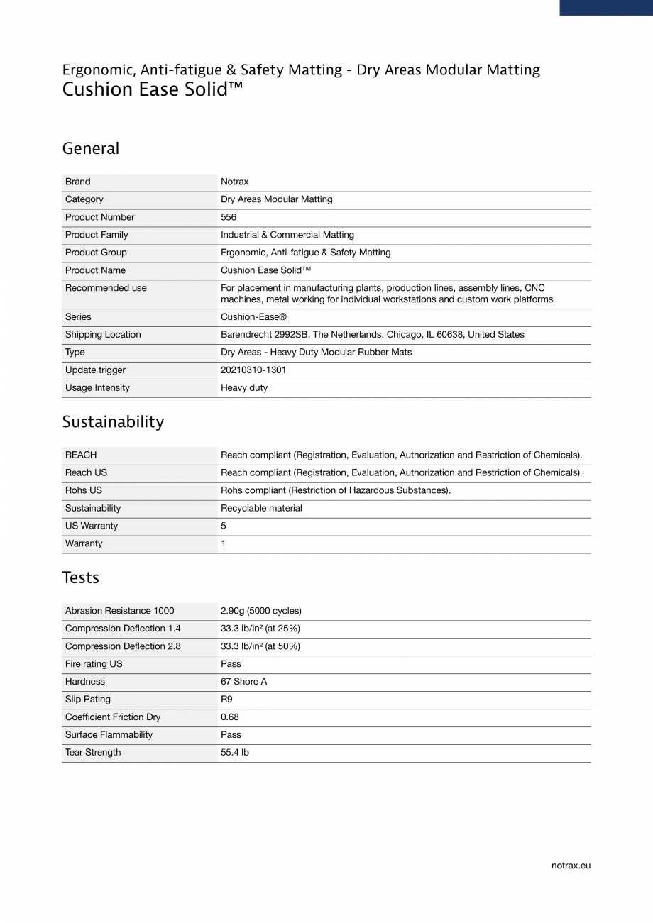 Pagina 3 - Covor ergonomic COVORASE PROFESIONALE CUSHION EASE SOLID 556  Fisa tehnica Engleza ...