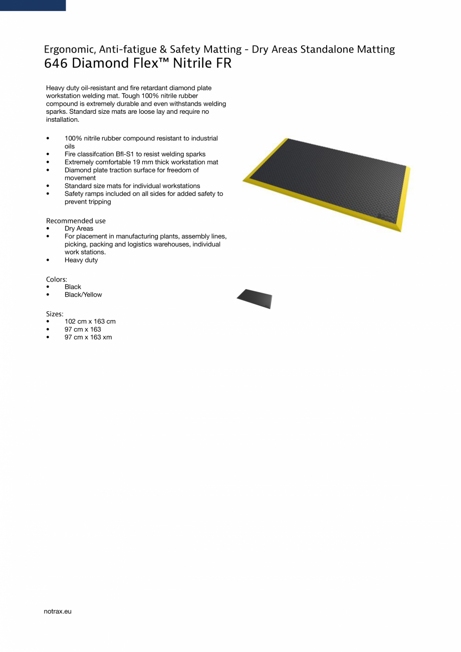Pagina 2 - Covor ergonomic COVORASE PROFESIONALE Diamond Flex Nitrile FR 646 Fisa tehnica Engleza ...
