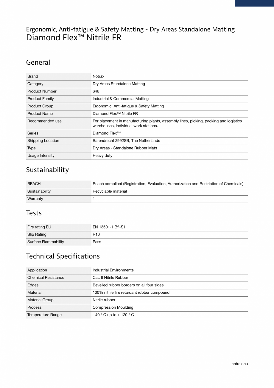 Pagina 3 - Covor ergonomic COVORASE PROFESIONALE Diamond Flex Nitrile FR 646 Fisa tehnica Engleza...
