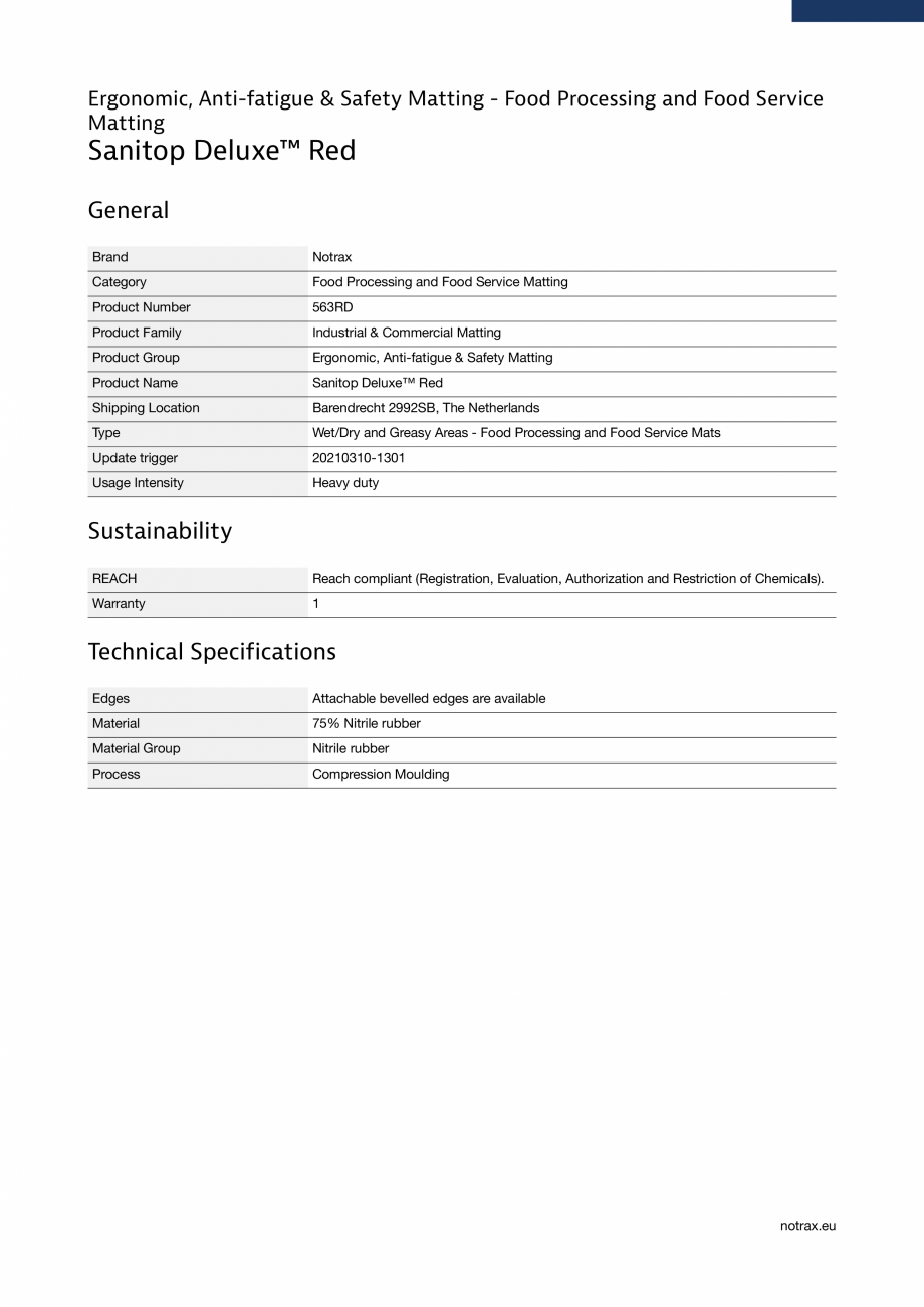 Pagina 3 - Covor ergonomic  COVORASE PROFESIONALE SANITOP DELUXE 563RD Fisa tehnica Engleza 