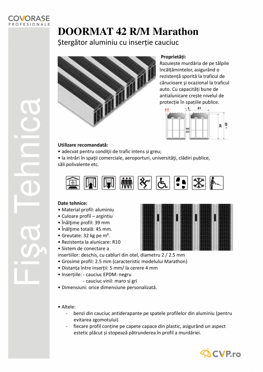 Pagina 1-Ștergător aluminiu cu inserție cauciuc COVORASE PROFESIONALE DOORMAT 42 R Marathon Fisa tehnica...
