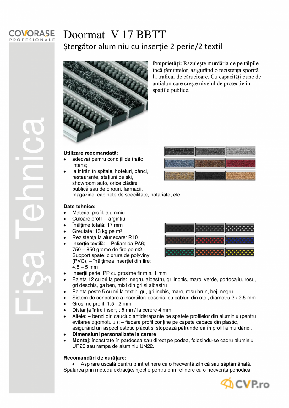 Pagina 1-Stergator intrare din aluminiu COVORASE PROFESIONALE DOORMAT V 17 BBTT Fisa tehnica Romana Doormat V...