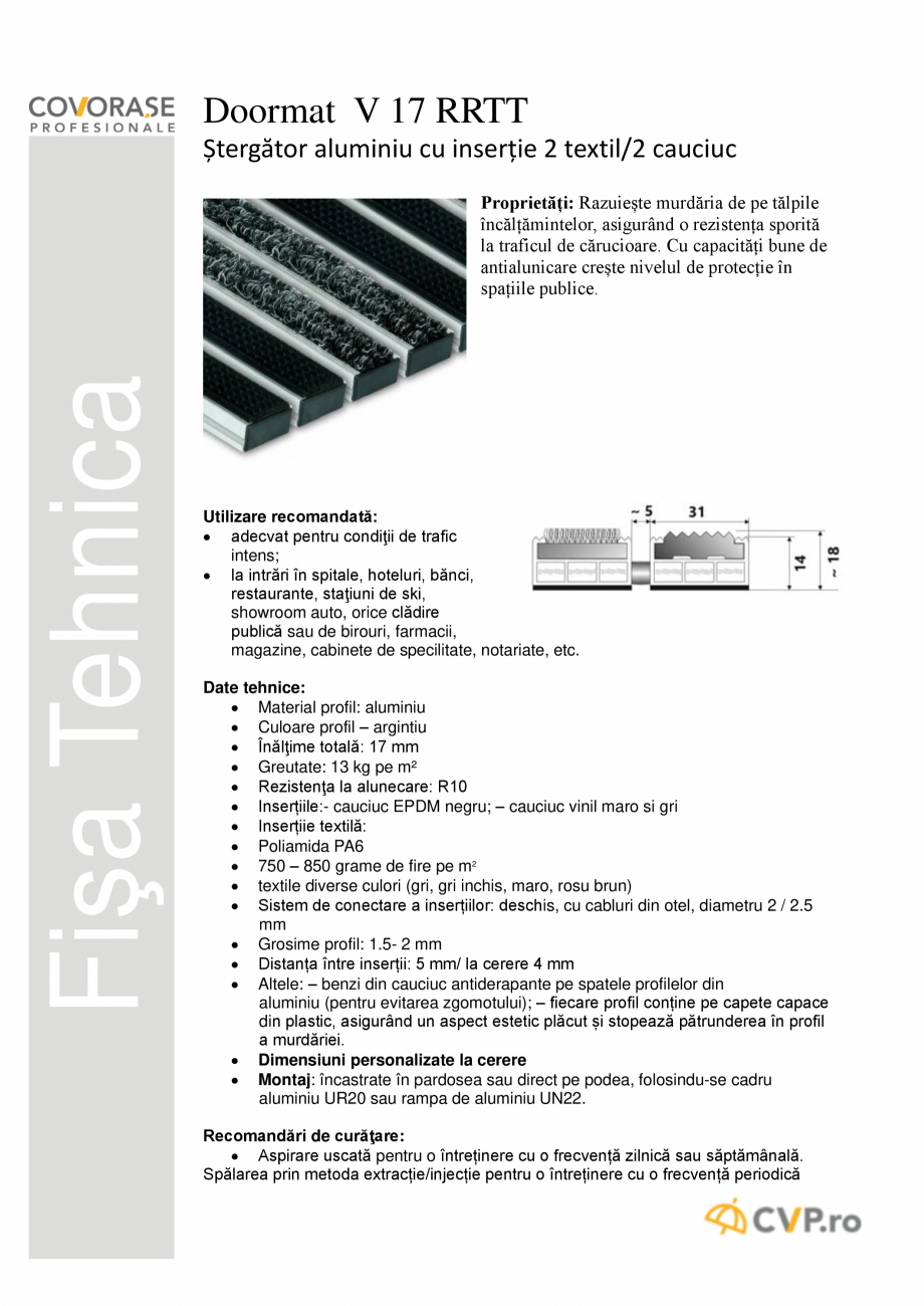 Pagina 1 - Stergator intrare din aluminiu COVORASE PROFESIONALE DOORMAT V 17 RRTT Fisa tehnica...