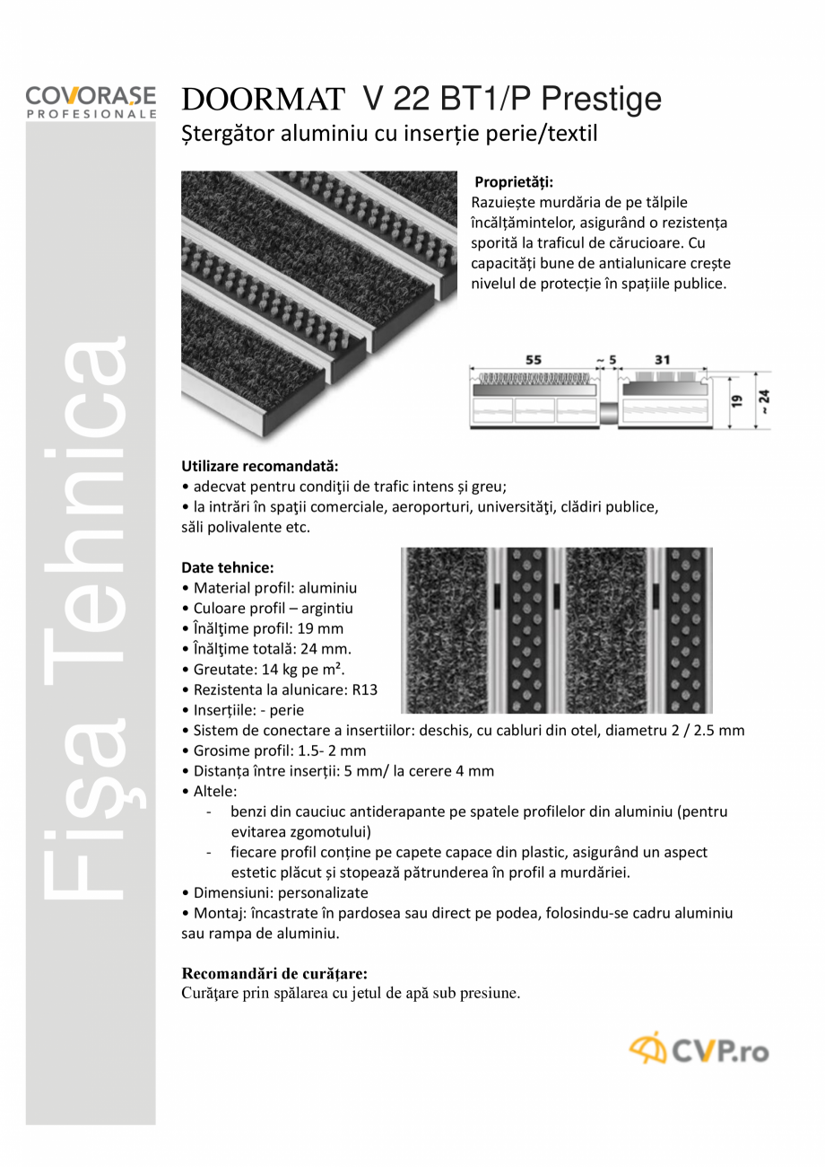 Pagina 1-Stergator aluminiu cu inserție perie/textil COVORASE PROFESIONALE DOORMAT V 22 BT1 Prestige Fisa...