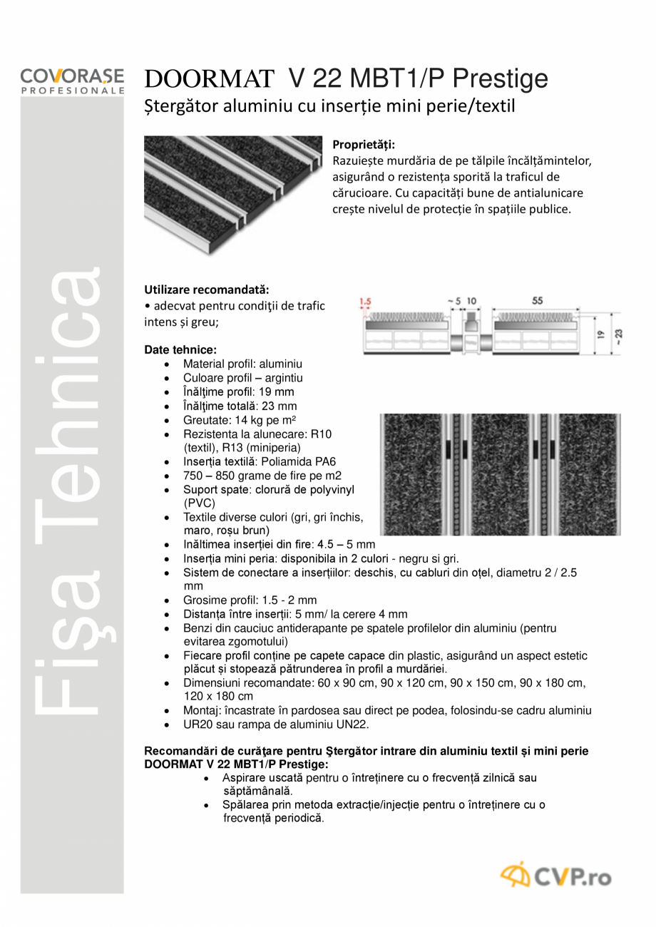 Pagina 1-Ștergător aluminiu cu inserție mini perie/textil COVORASE PROFESIONALE DOORMAT V 22 MBT1 Prestige...