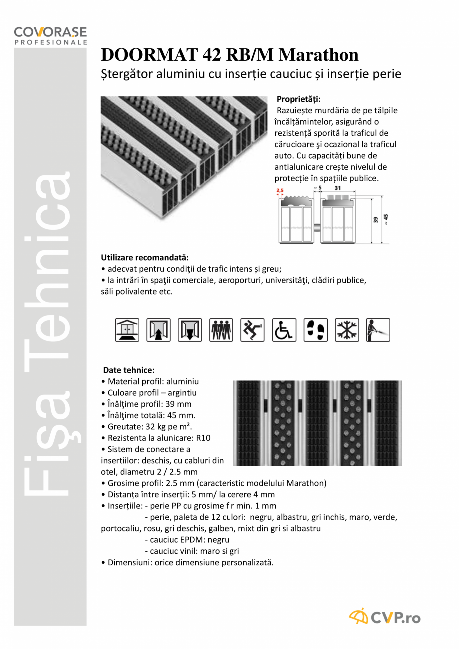 Pagina 1-Ștergător aluminiu cu inserție de cauciuc și perie COVORASE PROFESIONALE DOORMAT V 42 RB...