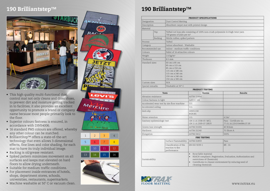 Pagina 1-Pres personalizat COVORASE PROFESIONALE LOGO WASHABLE Fisa tehnica Romana 190 Brilliantstep™

190 ...