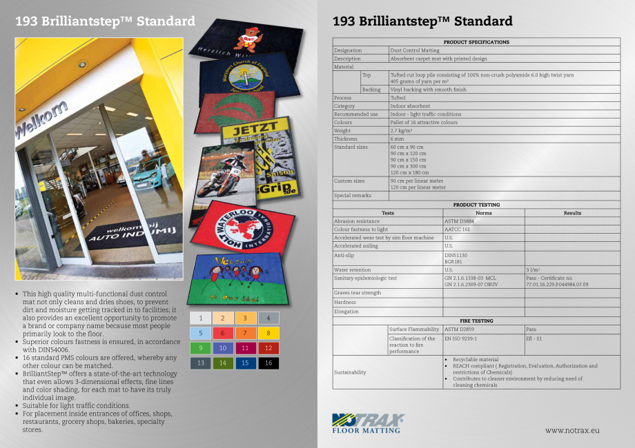 Pagina 1-Pres personalizat COVORASE PROFESIONALE LOGO STANDART Fisa tehnica Romana 193 Brilliantstep™...