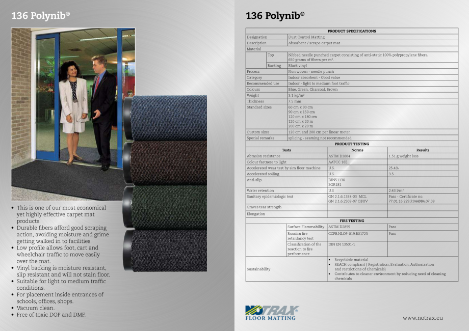 Pagina 1-Bariera de praf COVORASE PROFESIONALE POLYNIB Fisa tehnica Romana 136 Polynib®

136 Polynib®...