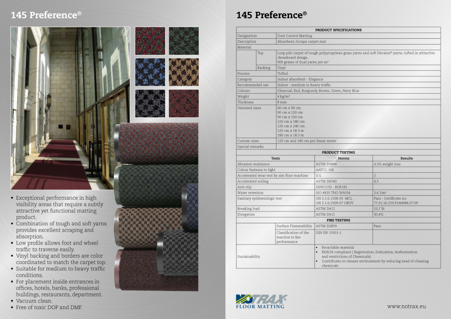 Pagina 1-Carpeta profesionala COVORASE PROFESIONALE PREFERENCE Fisa tehnica Romana 145 Preference®

145...